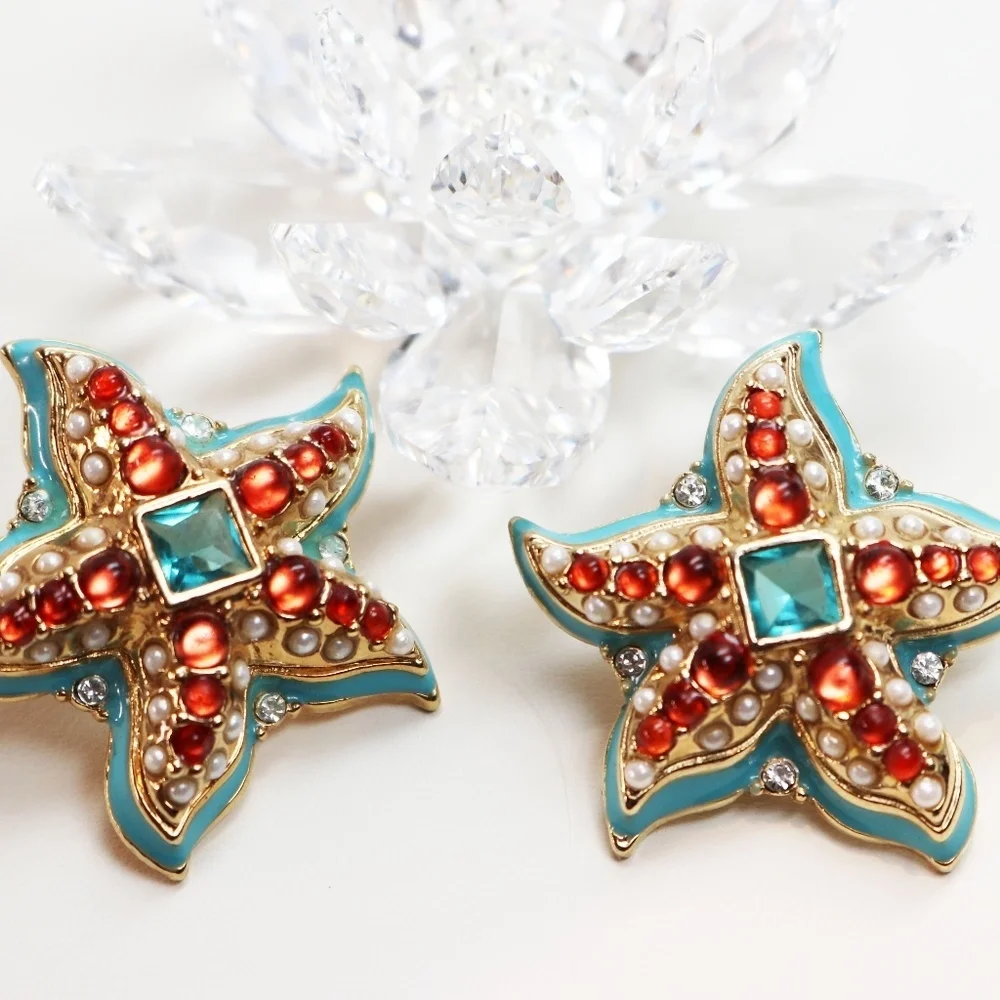 KENNETH JAY LANE RARE BLUE STARFISH EARRINGS - Picture 2 of 16